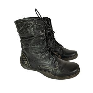 Sanita Black Slouch Leather Lace Up Ankle Boot Comfort Women Size 36 Portugal